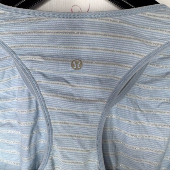 Lululemon tank top sparkly striped blue silver vintage rare stretchy racer back - Picture 2 of 9